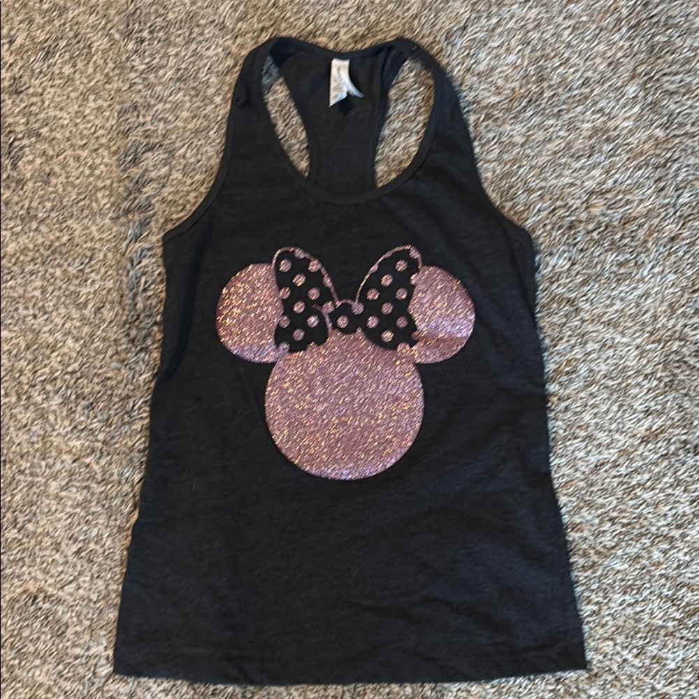 Women’s small razor back heather gray pink sparkles Disney mini mouse tank top